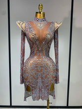 Women Shiny Rhinestones Mesh Transparent Mini Dress Luxury Birthday Celebrate Photoshoot Dress Singer Stage Drag Queen Costume